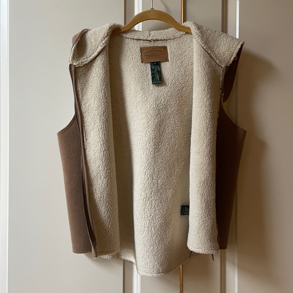 Like New Ralph Lauren Authentic Camel Suede And Sherpa Hooded Zip up Vest - Picture 3 of 7